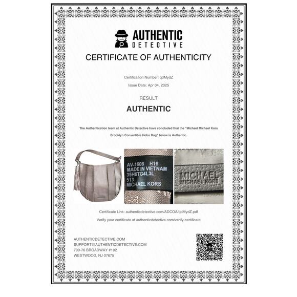 Michael Kors Brooklyn Grommet Leather Taupe Hobo Convertible Bag Authenticated - Picture 10 of 10